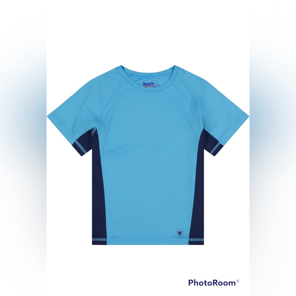 Beach Bros Little Boys Navy Blue and Turquoise Short Sleeve Rash guard| 3T